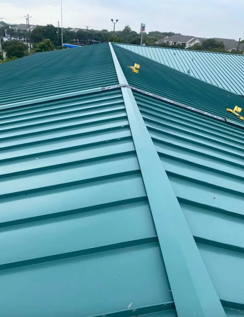 Green commercial metal roof ridge and valley for Metal Roof Repair in Joshua Tree